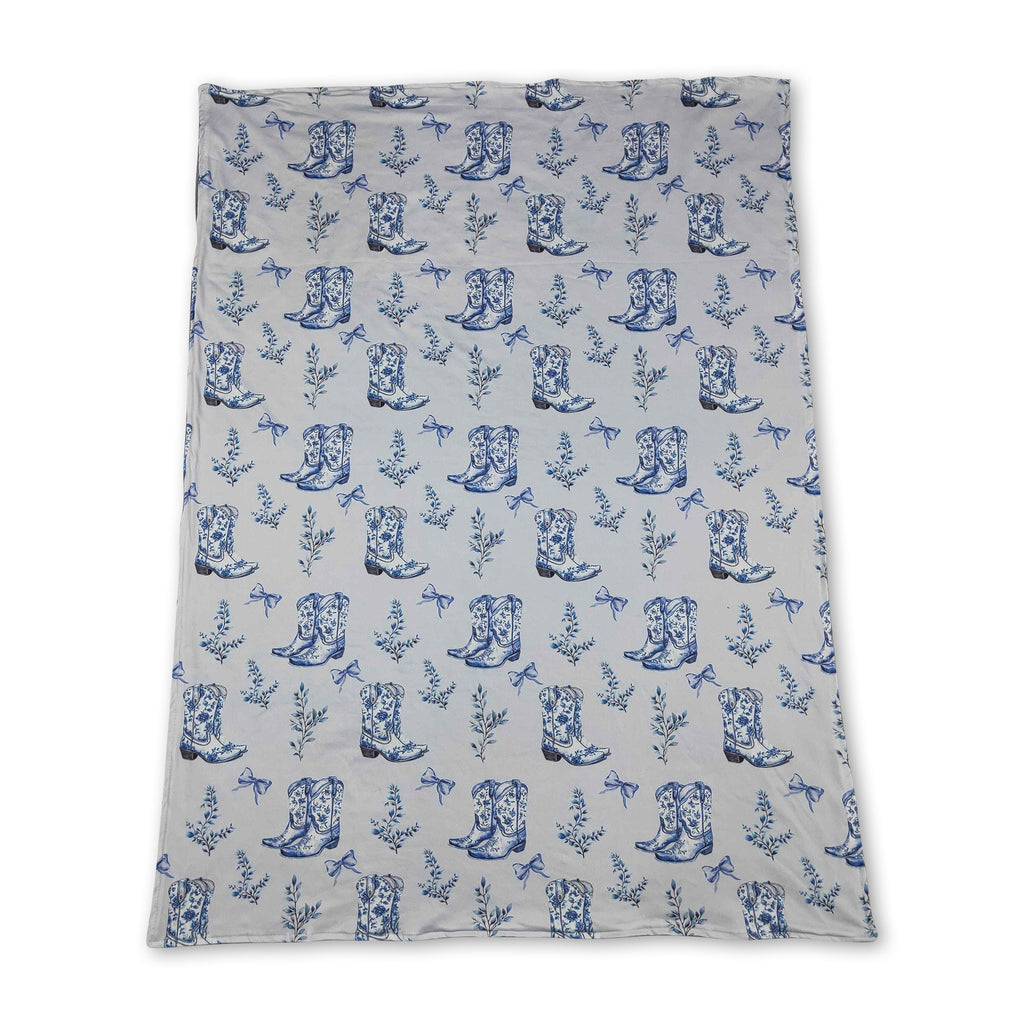 Light blue bow floral boots western baby girls blankets