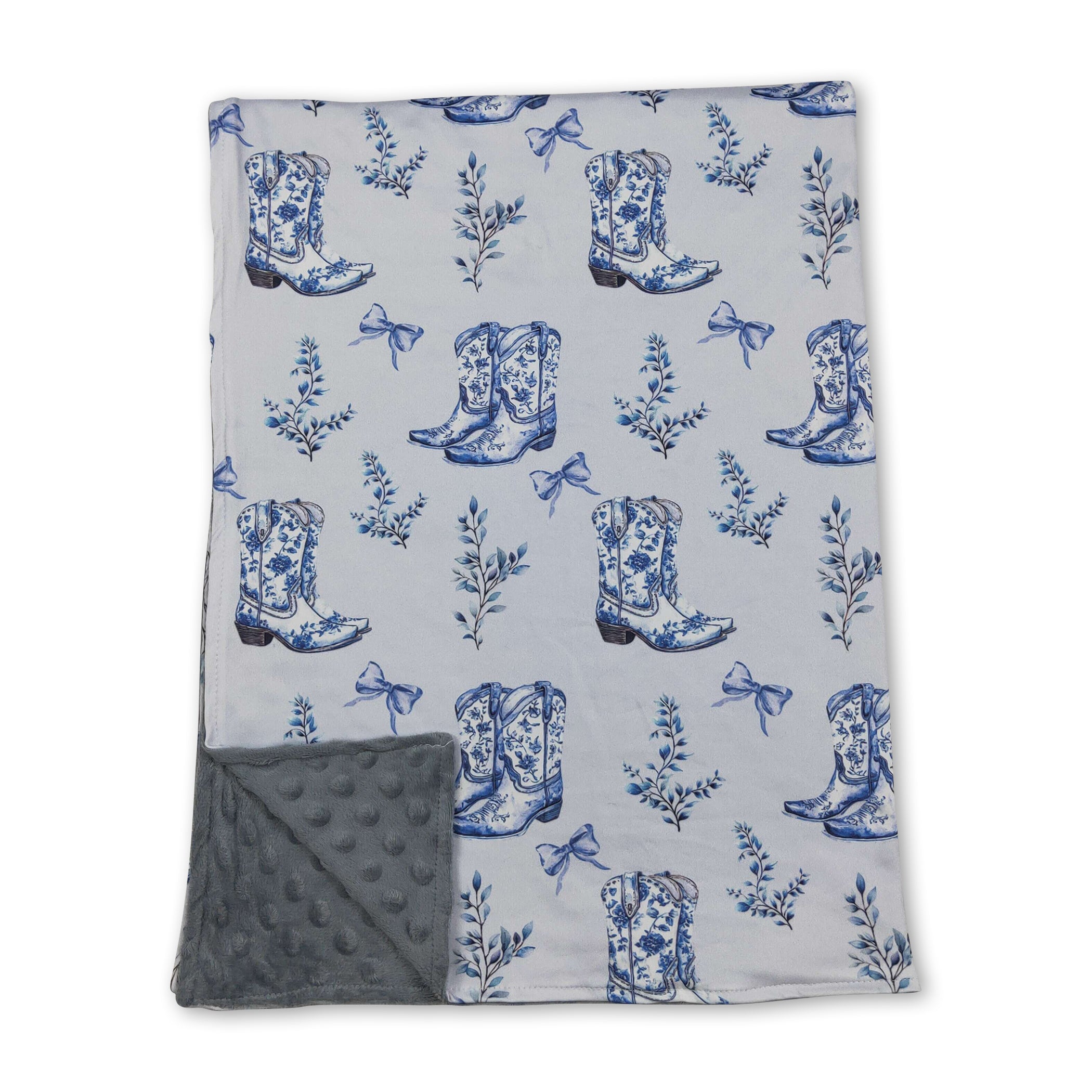 Light blue bow floral boots western baby girls blankets