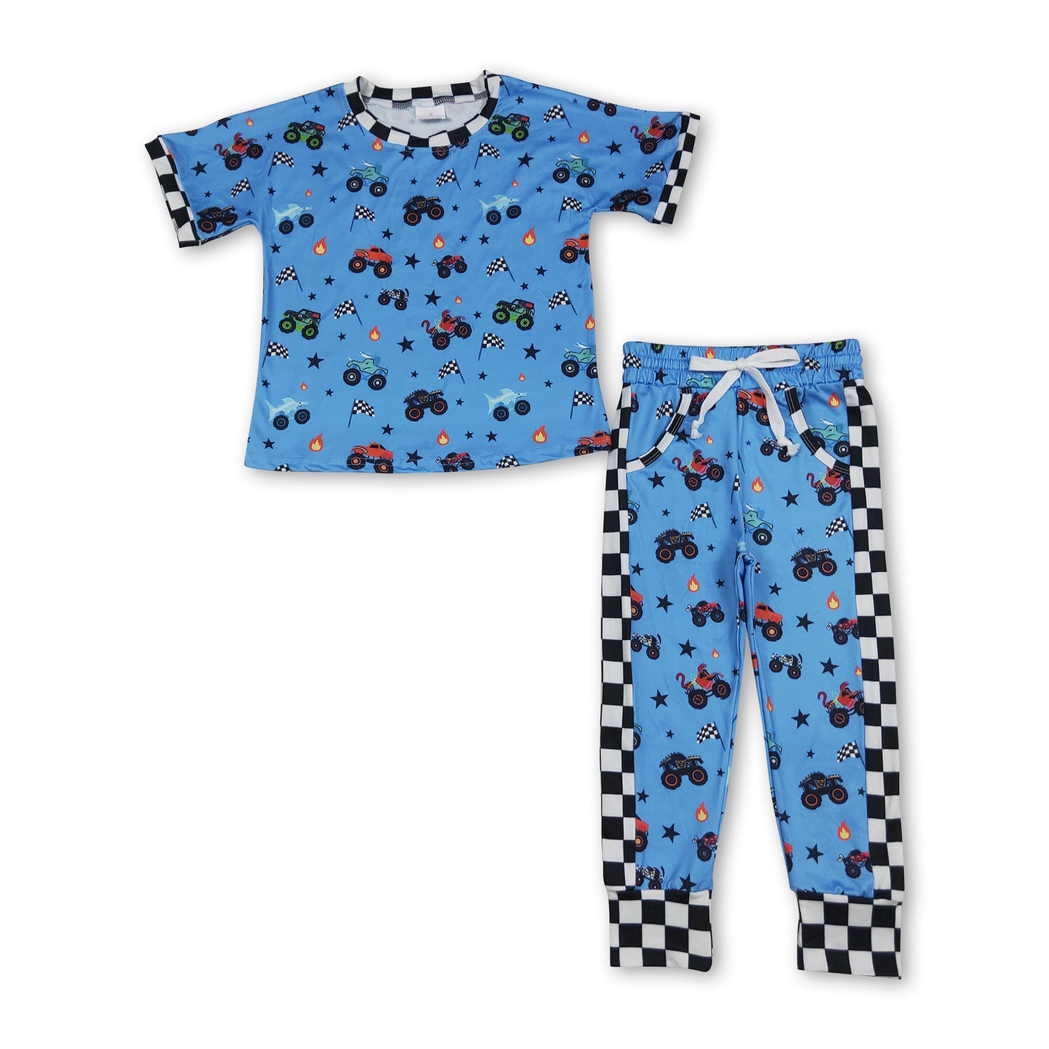 Short sleeves truck flag top pants boys summer outfits