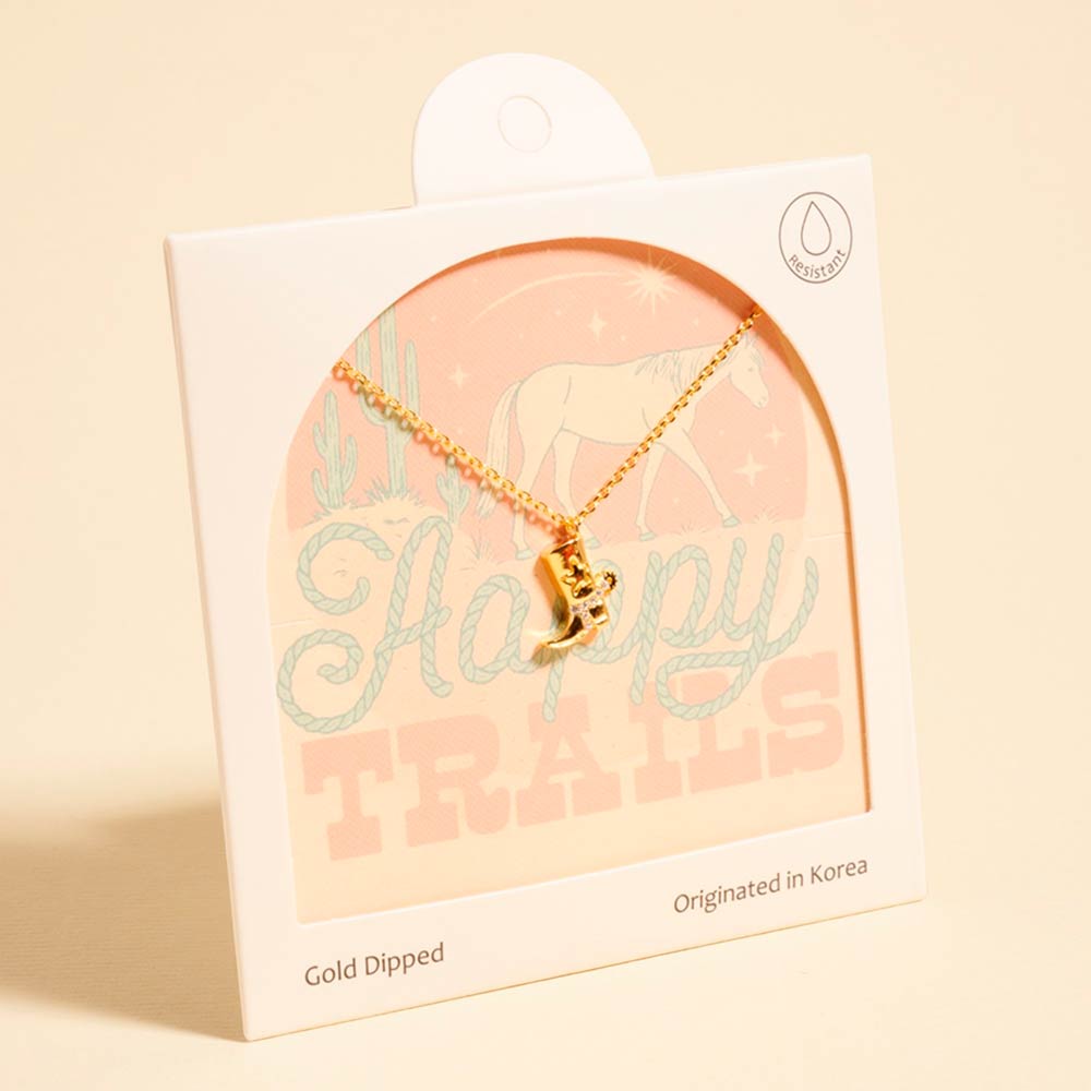 Gold Dipped Western Cowboy Boot Pendant Necklace