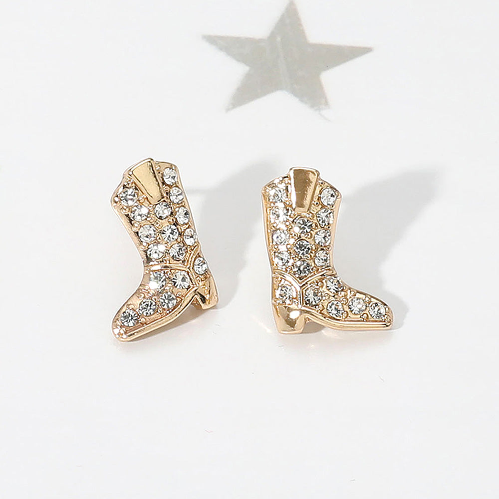 Stone Paved Western Cowboy Boot Stud Earrings