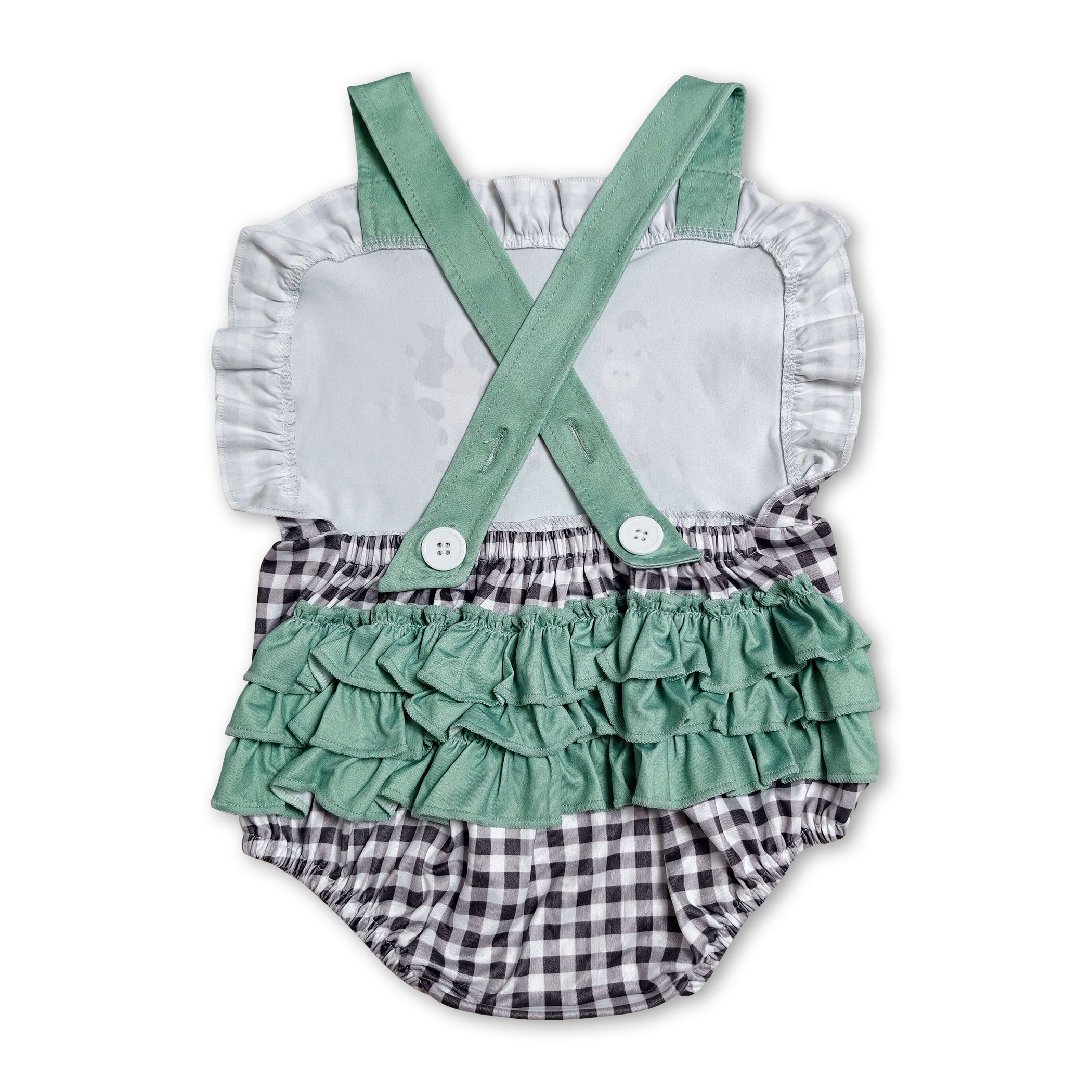 Straps cow pig ruffle plaid farm baby summer romper