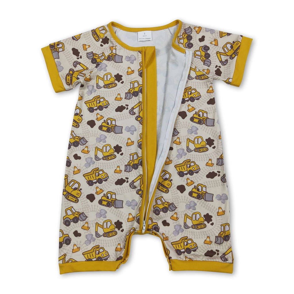 Short sleeves constructions baby boy zipper romper
