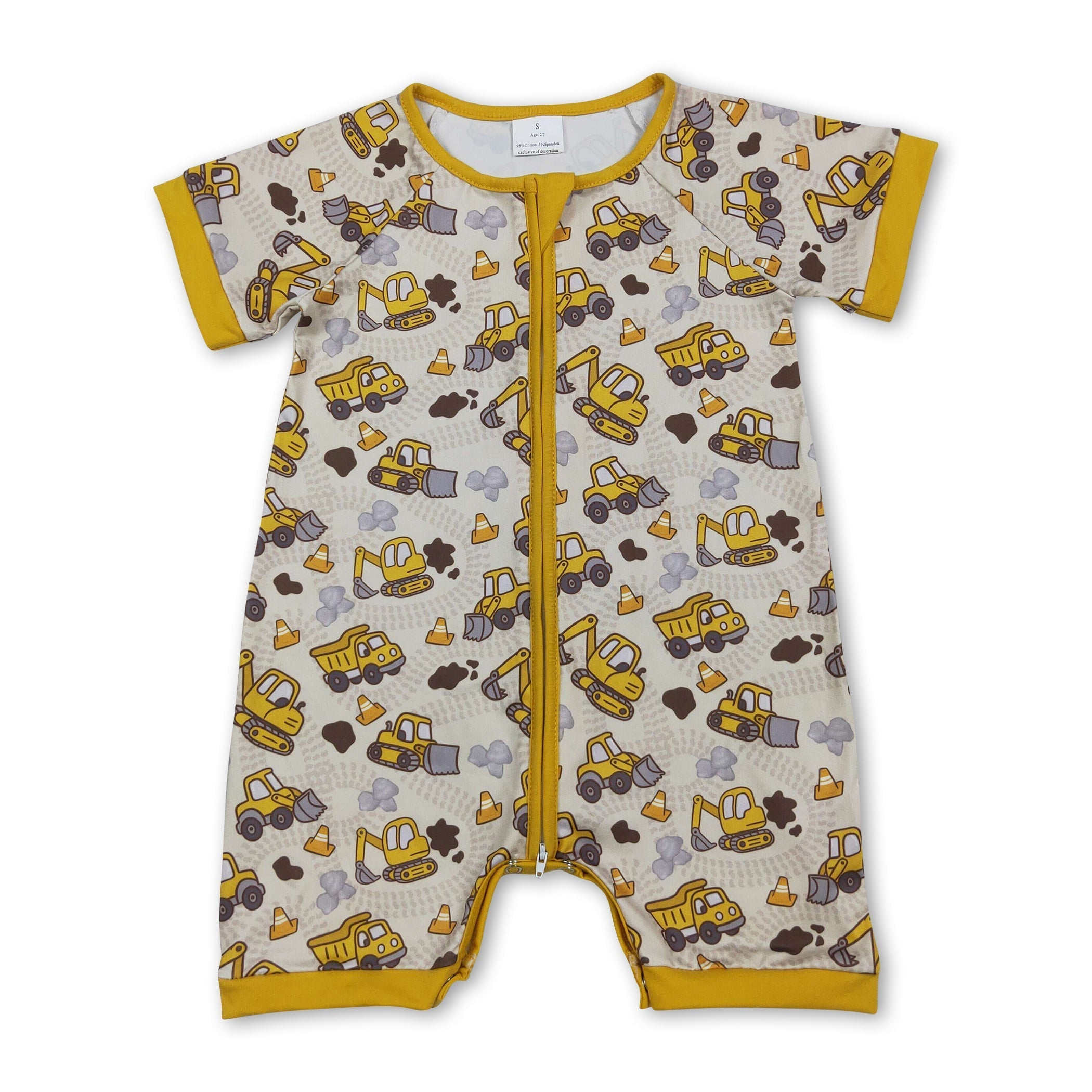 Short sleeves constructions baby boy zipper romper